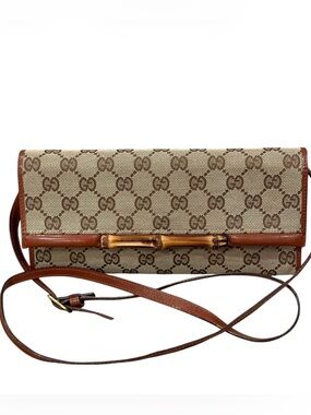 Gucci Beige GG Canvas Bamboo-Trim Crossbody